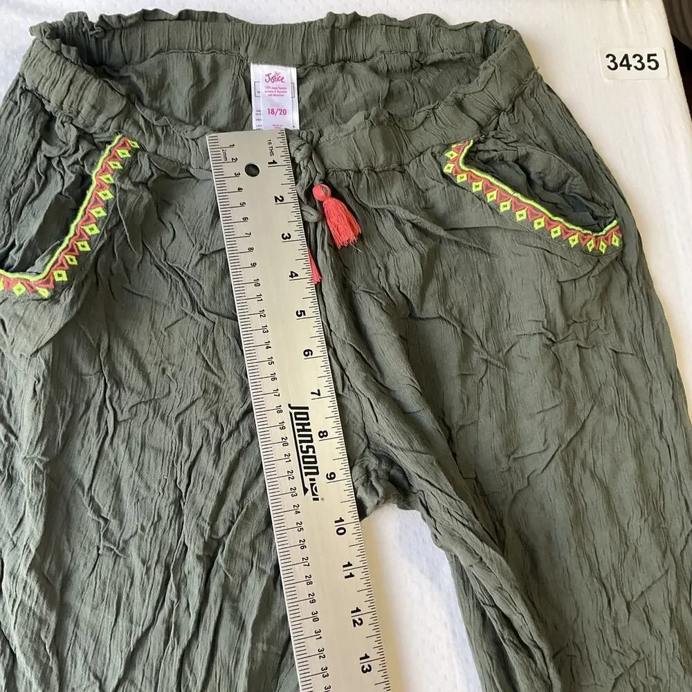 Justice Girls Pants 18/20 Green Embroidered Tassel 28